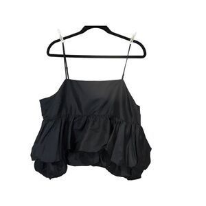 A New Day Black Tiered Taffeta Back Zipper Spaghetti Strap Tank Size XXL NWT